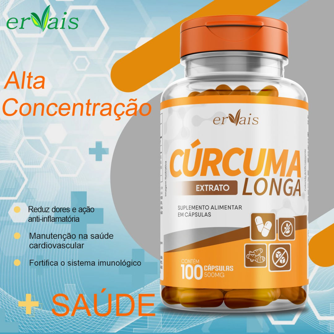 Curcuma Extrato Curcumina Longa Pura Açafrão 100 cápsulas