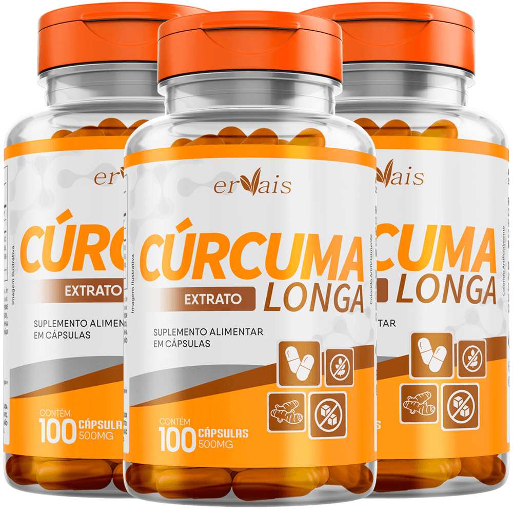 Kit 3 Frascos Curcuma Extrato Curcumina Longa Pura Açafrão 100 Cápsulas Cada