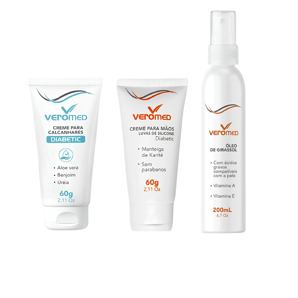 Kit Hidratantes Veromed Creme Calcanhares 60g + Creme para Mãos 60g + Óleo de Girassol 200ml