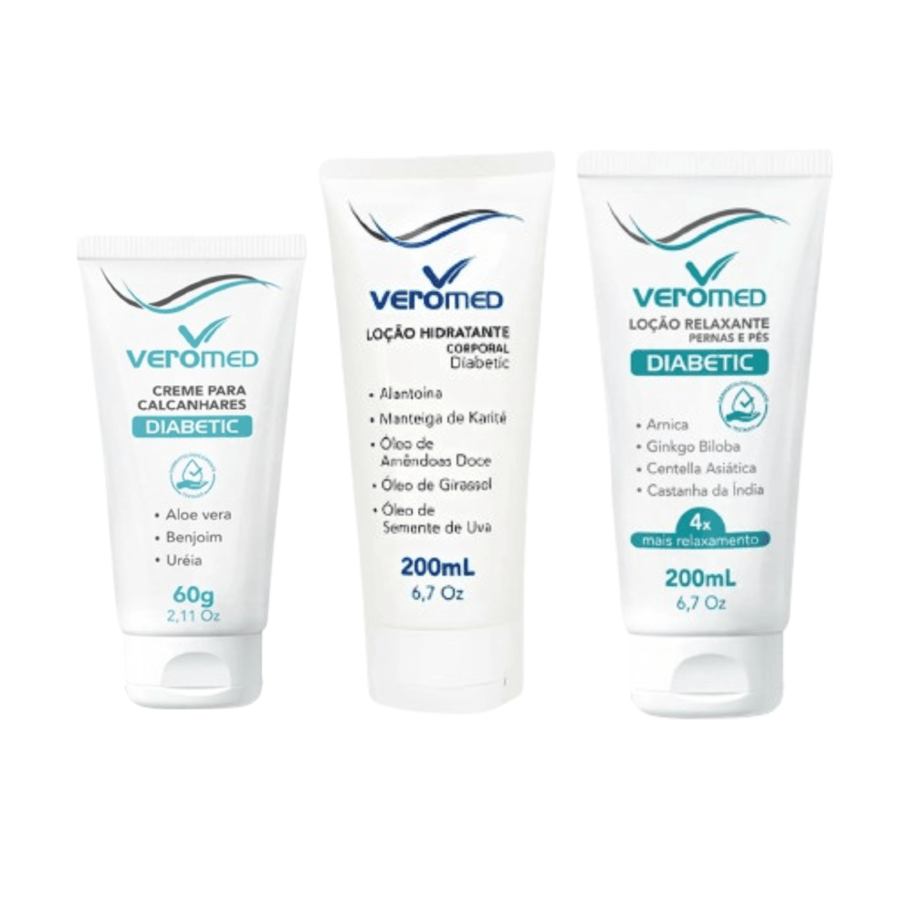 Kit Hidratantes Veromed Corpo 200ml + Calcanhares 60g + Pés 200ml