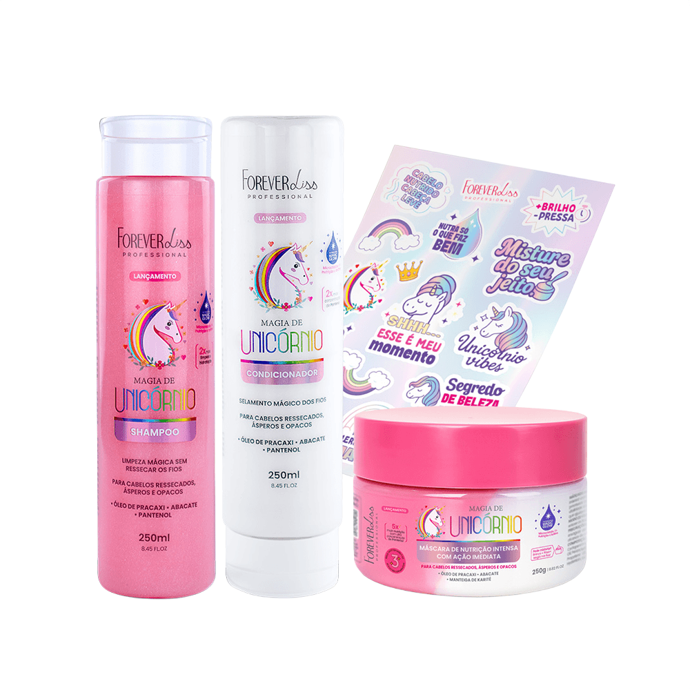 Kit Shampoo 250ml + Condicionador 250ml + Máscara 250g Magia De Unicórnio Forever Liss