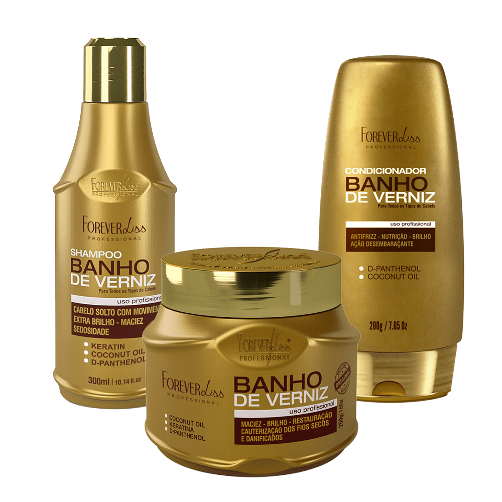 Kit Banho De Verniz Shampoo 300ml + Condicionador  200g + Máscara 250g Forever Liss