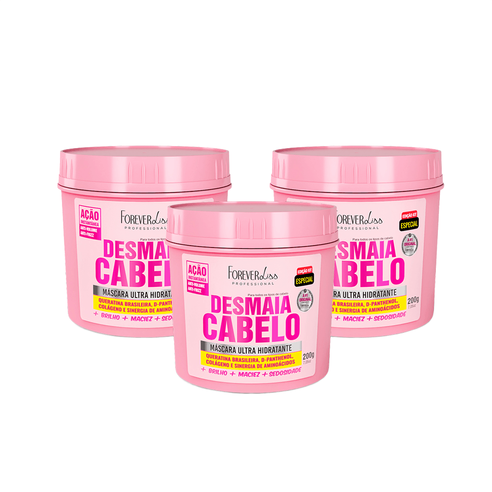 Combo Com 3 Máscaras Desmaia Cabelo Forever Liss 200g