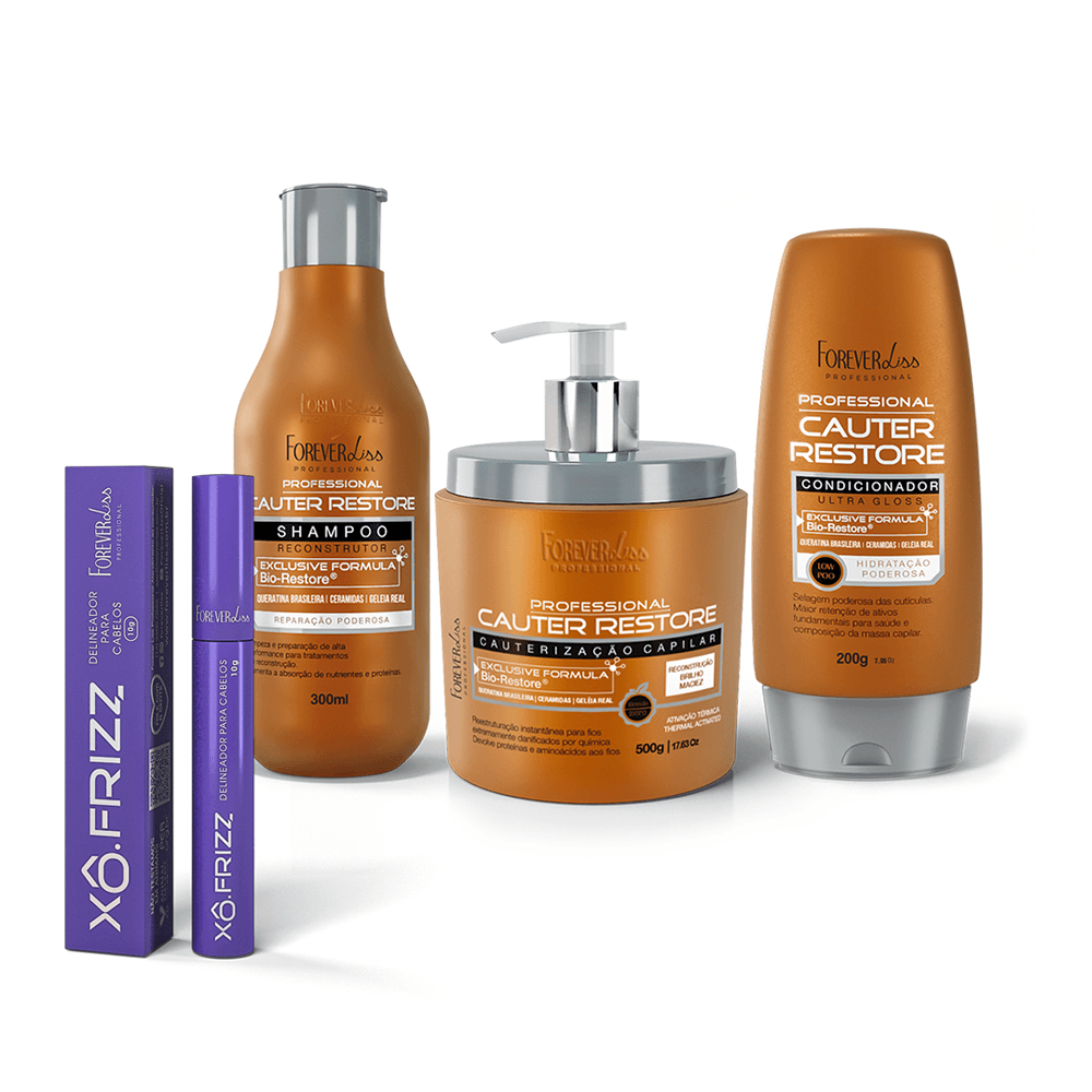 Kit Cauterização Capilar Cauter Restore Forever Liss Com Xô Frizz