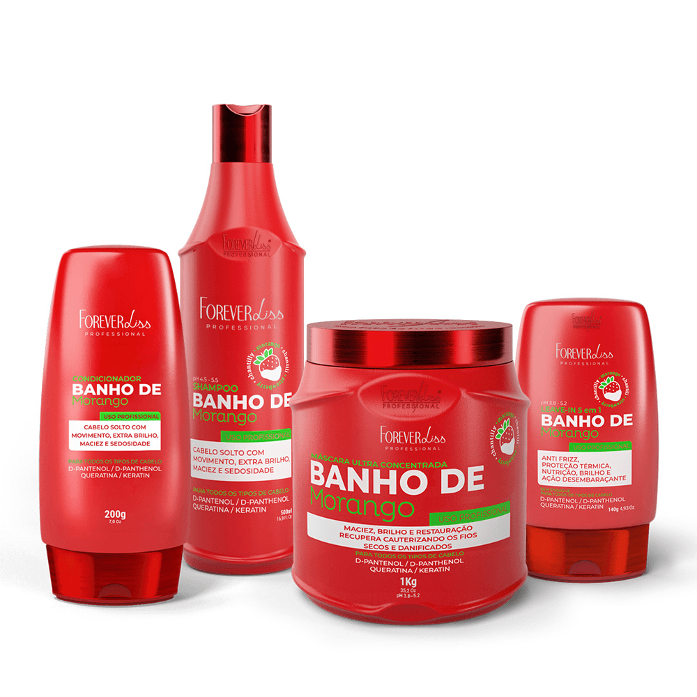 Kit Banho De Verniz Morango Profissional Completo Forever Liss
