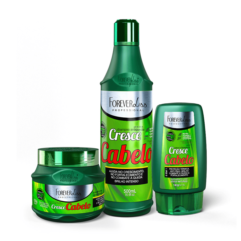 Kit Cresce Cabelo Forever Liss Shampoo 500ml + Máscara 250g + Leave-in 140g