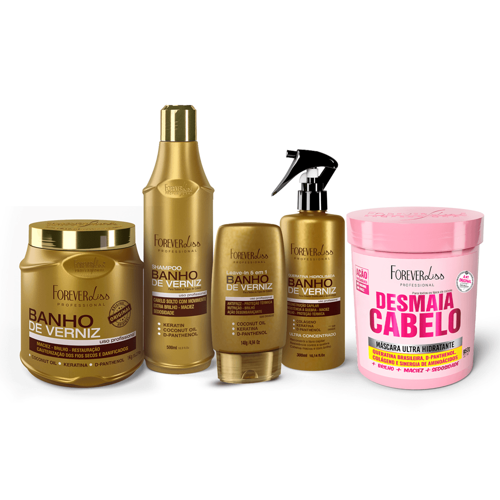 Kit Banho De Verniz Com Desmaia Cabelo E Tpm Forever Liss