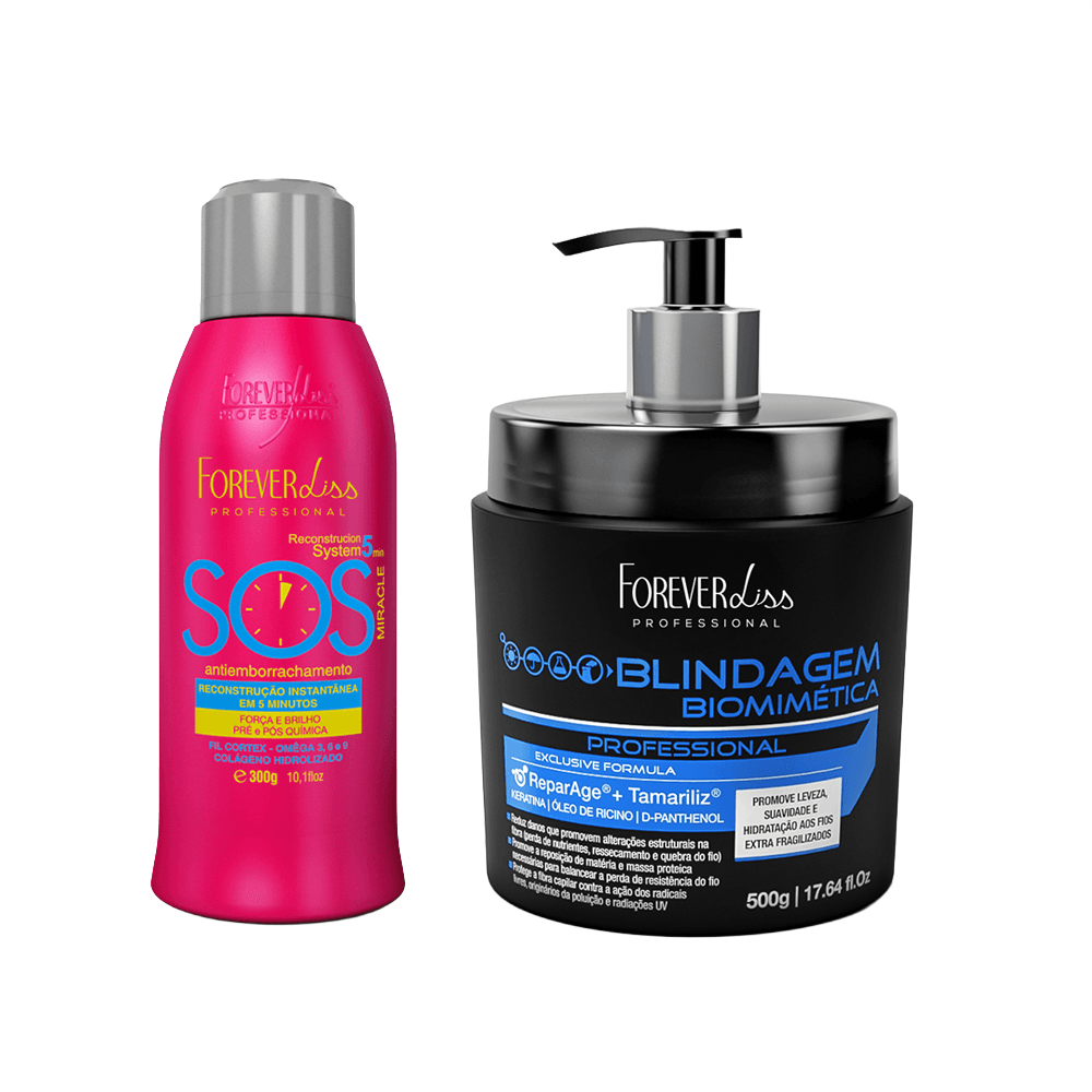 Kit Sos Antiemborrachamento 300g+ Máscara Blindagem Capilar Biomimética 500g Forever Liss
