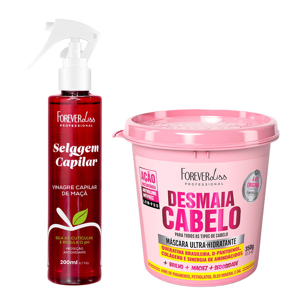 Kit Vinagre Capilar De Maçã 200ml + Máscara Desmaia Cabelo 350g Forever Liss