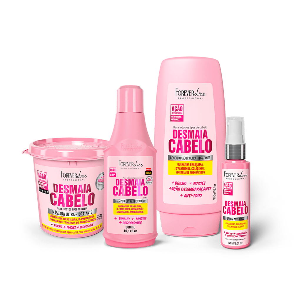 Kit Desmaia Cabelo Shampoo 300ml + Condicionador 300g + Sérum 60ml + Máscara 350g