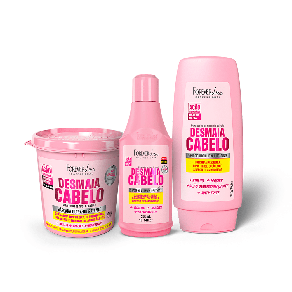 Kit Desmaia Cabelo Forever Liss Shampoo 300ml + Máscara 350g + Condicionador 300g