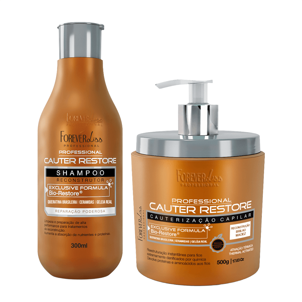 Kit Shampoo 300ml + Máscara Capilar Cauterização 400g Forever Liss