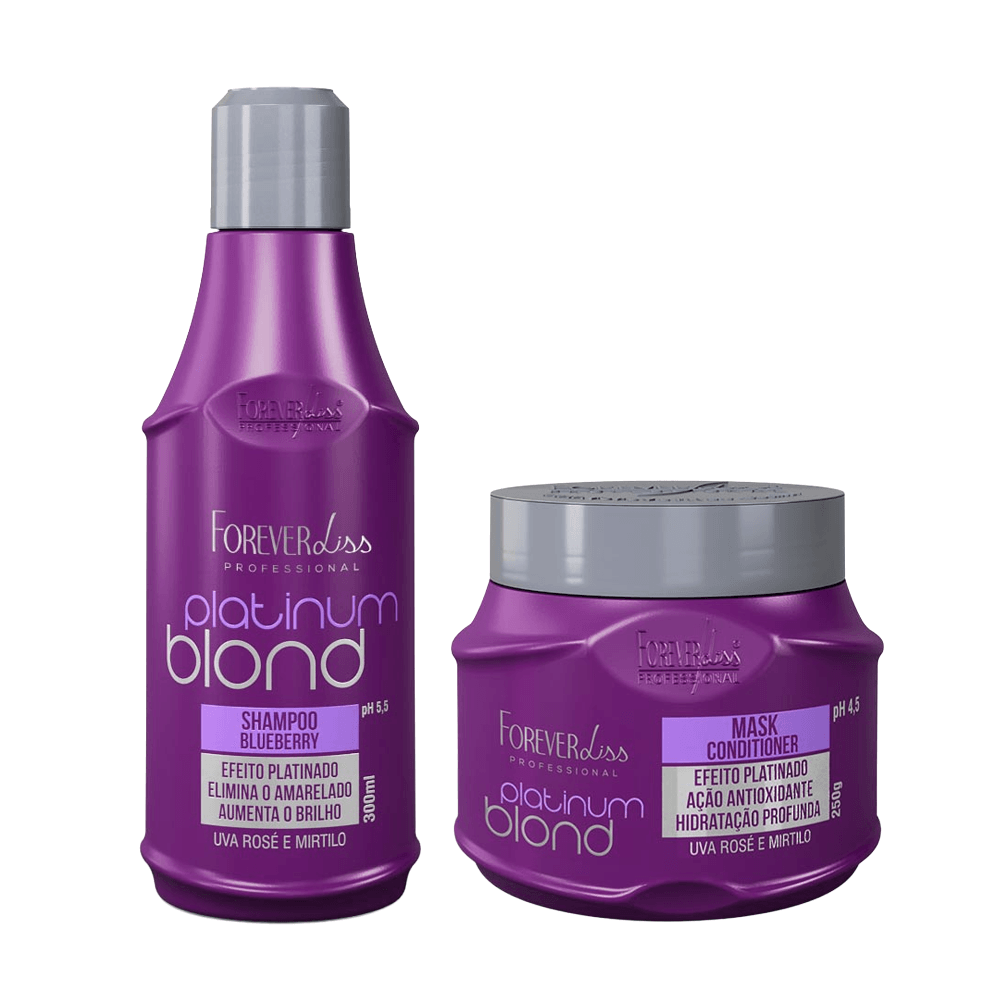 Kit Platinum Blond Manutenção Desamarelador Shampoo Matizador 300ml +máscara Matizadora 250g Forever Liss