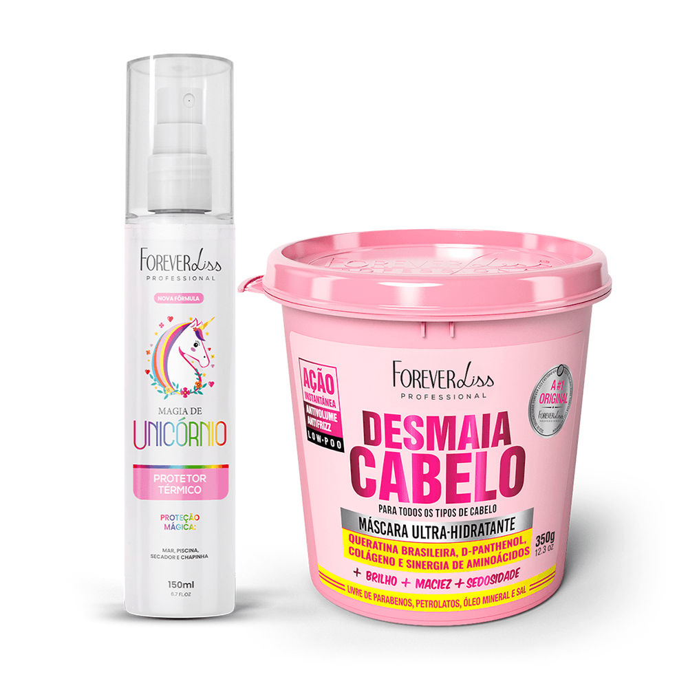 Kit Forever Liss Máscara Desmaia Cabelo 350g + Protetor Térmico Magia De Unicórnio 150ml