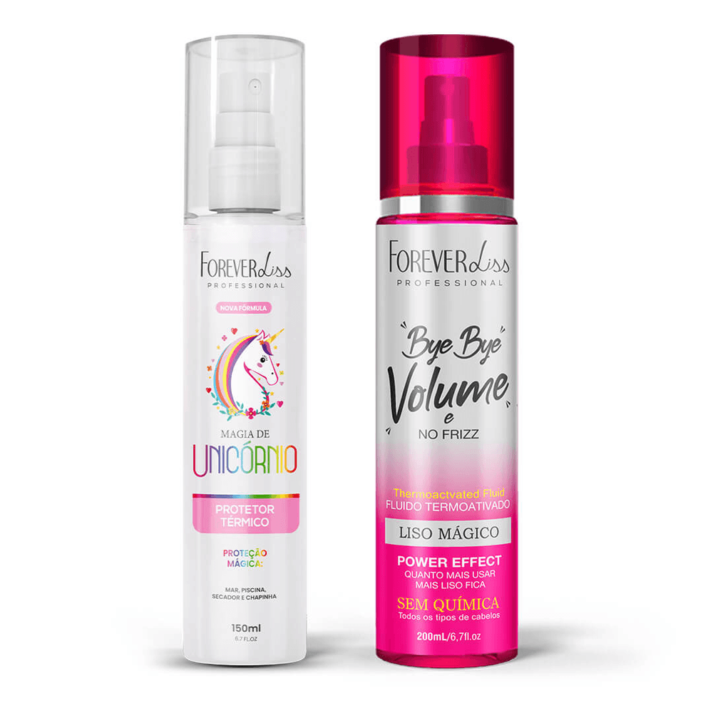 Kit Forever Liss Protetor Térmico Magia De Unicórnio 150ml + Spray Bye Bye Volume E No Frizz Liso Mágico 200ml