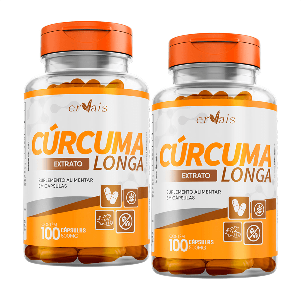Kit 2 Curcuma Extrato Curcumina Longa Pura Açafrão 100 Cápsulas Cada