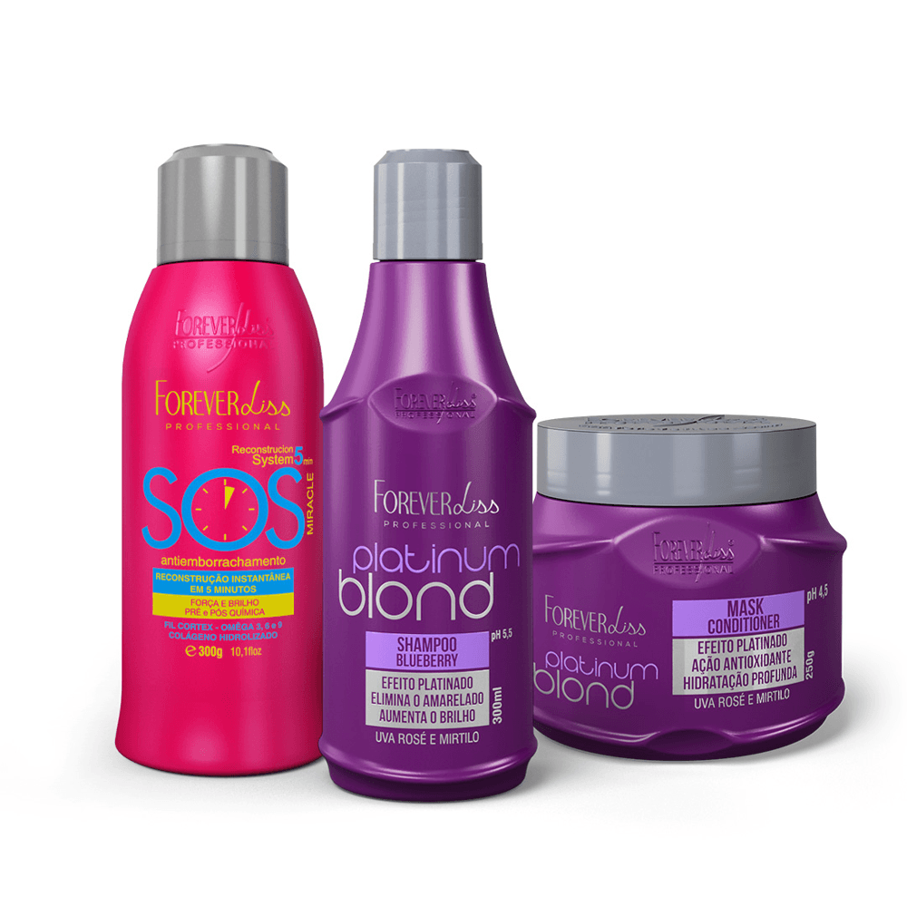 Kit Forever Liss Shampoo 300ml + Máscara 250g + Sos Antiemborrachamento 300ml
