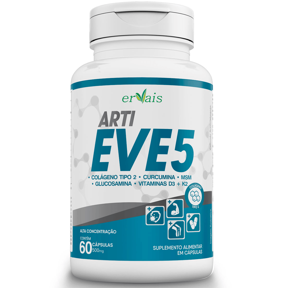 Artieve 5 Colágeno Tipo 2 + Curcumina + Glucosamina + Msn + Vitamina D3 + K2 60 Cápsulas