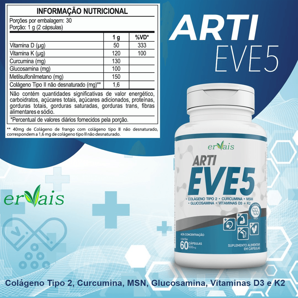 ArtiEve 5 Colágeno Tipo 2 + Curcumina + Glucosamina + MSN + Vitamina D3 + K2 60 cápsulas