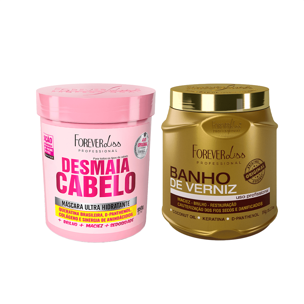 Kit Máscara Banho De Verniz 1kg + Máscara Desmaia Cabelo 950g Forever Liss