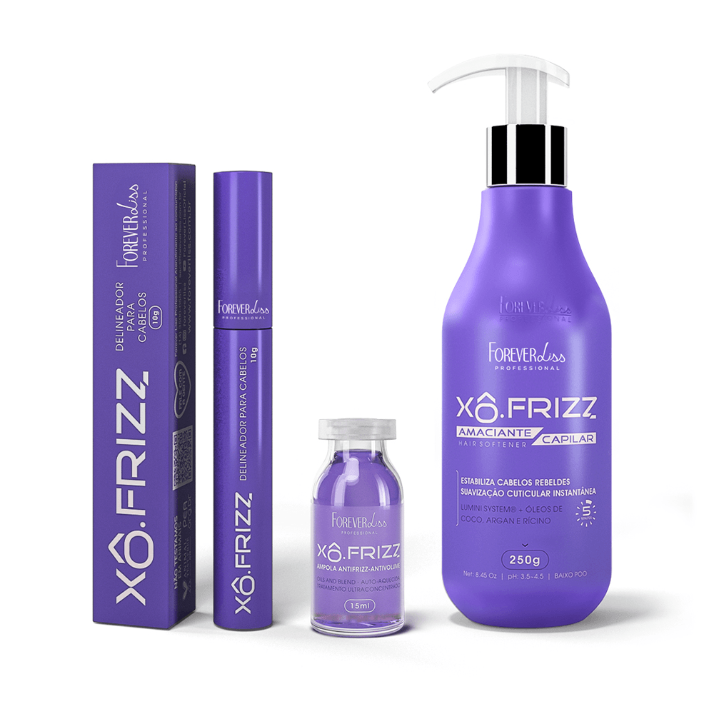 Kit Xô Frizz Forever Liss Amaciante 250g + Ampola 15ml + Delineador 10g