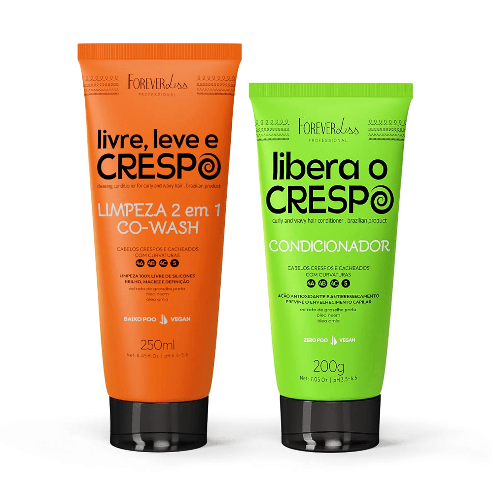 Kit Co-wash 250ml + Condicionador Para Cabelos Crespos 200g Forever Liss