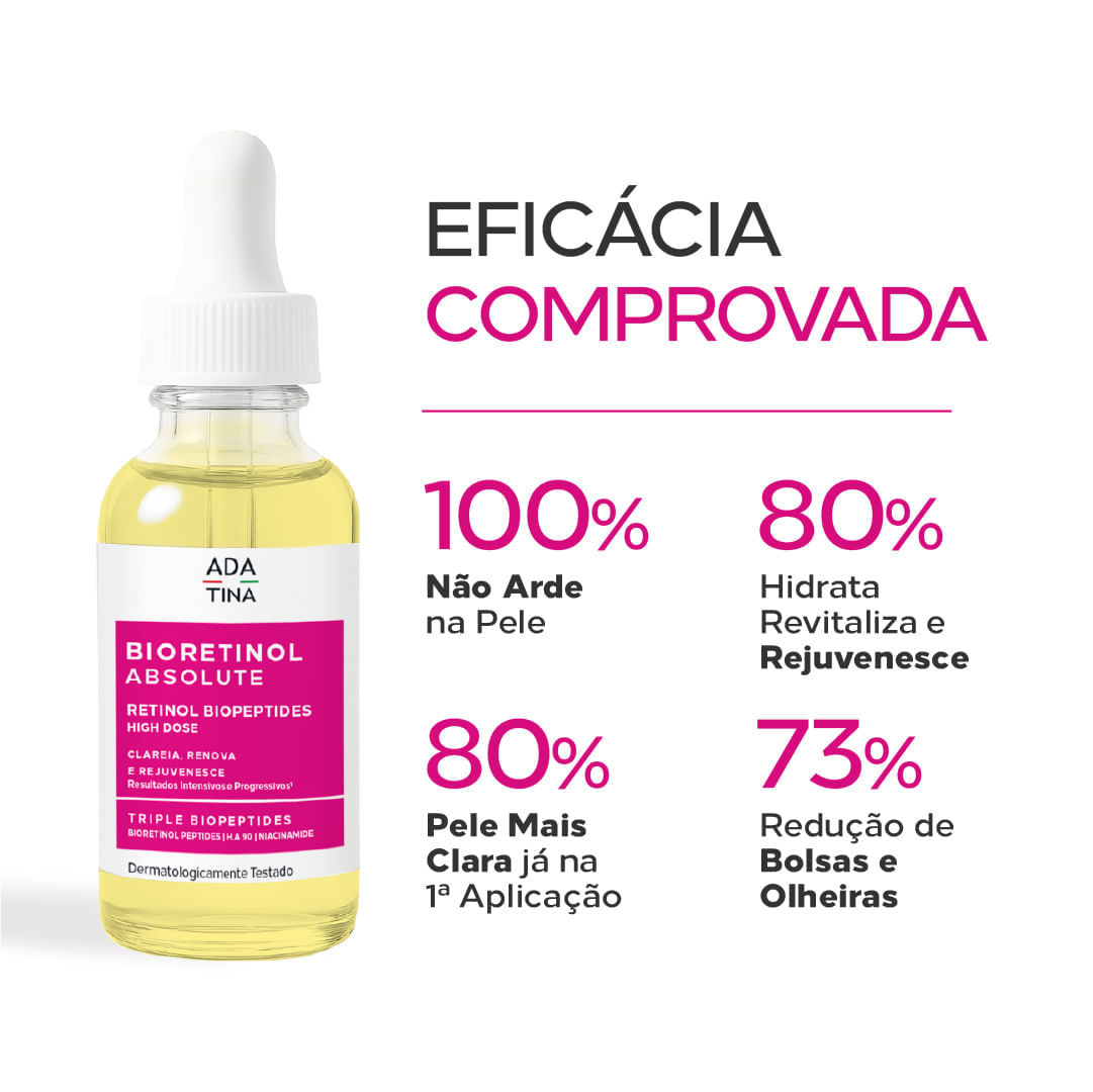 Bioretinol Absolute Sérum Retinol Biopeptides High Dose Clareia, renova e rejuvenesce mais potente que retinol puro