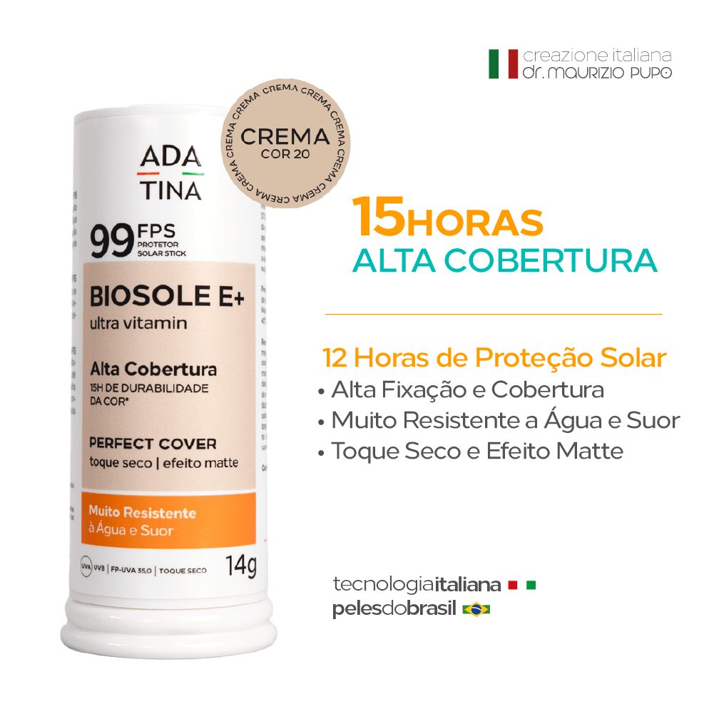 Protetor Solar Stick 12 horas Alta Cobertura Biosole E Plus Ultra Vitamin FPS 99 14g Cor Crema