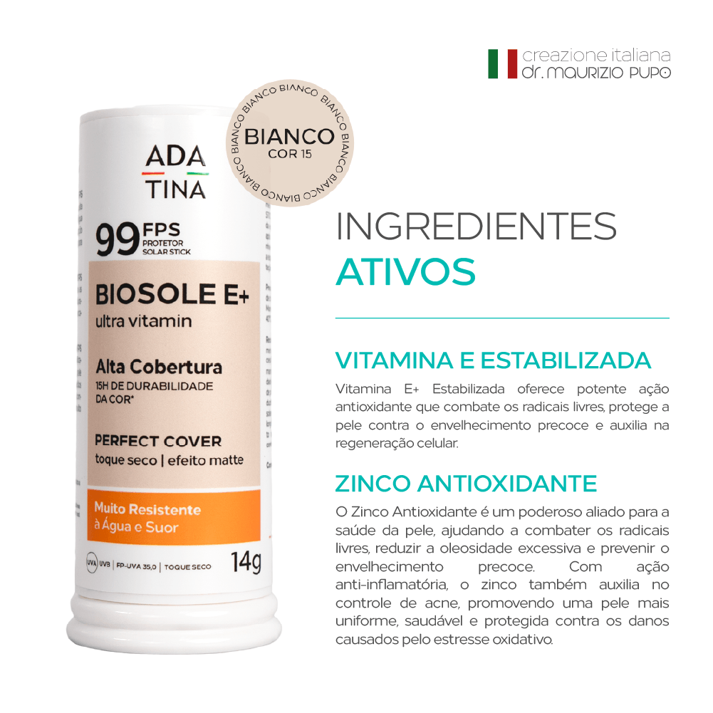Protetor Solar Stick 12 Horas Alta Cobertura Biosole E Plus Ultra Vitamin FPS 99 Cor Bianco 14g
