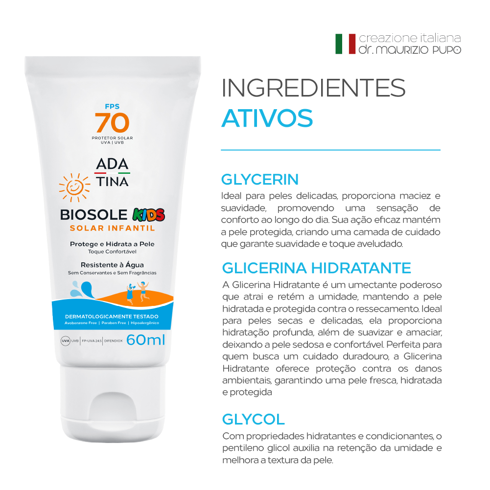 Protetor Solar Infantil Peles Ultra Delicadas Biosole Kids FPS 70 60ml