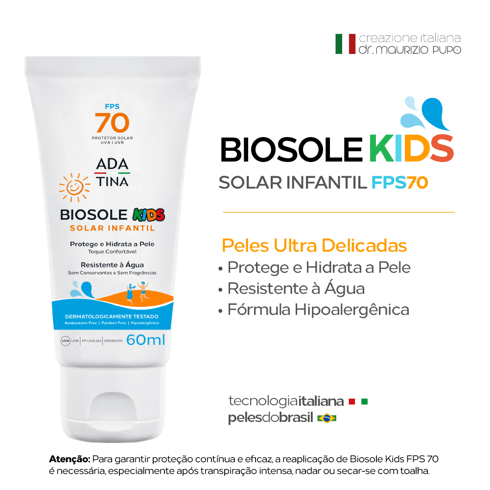 Protetor Solar Infantil Peles Ultra Delicadas Biosole Kids FPS 70 60ml