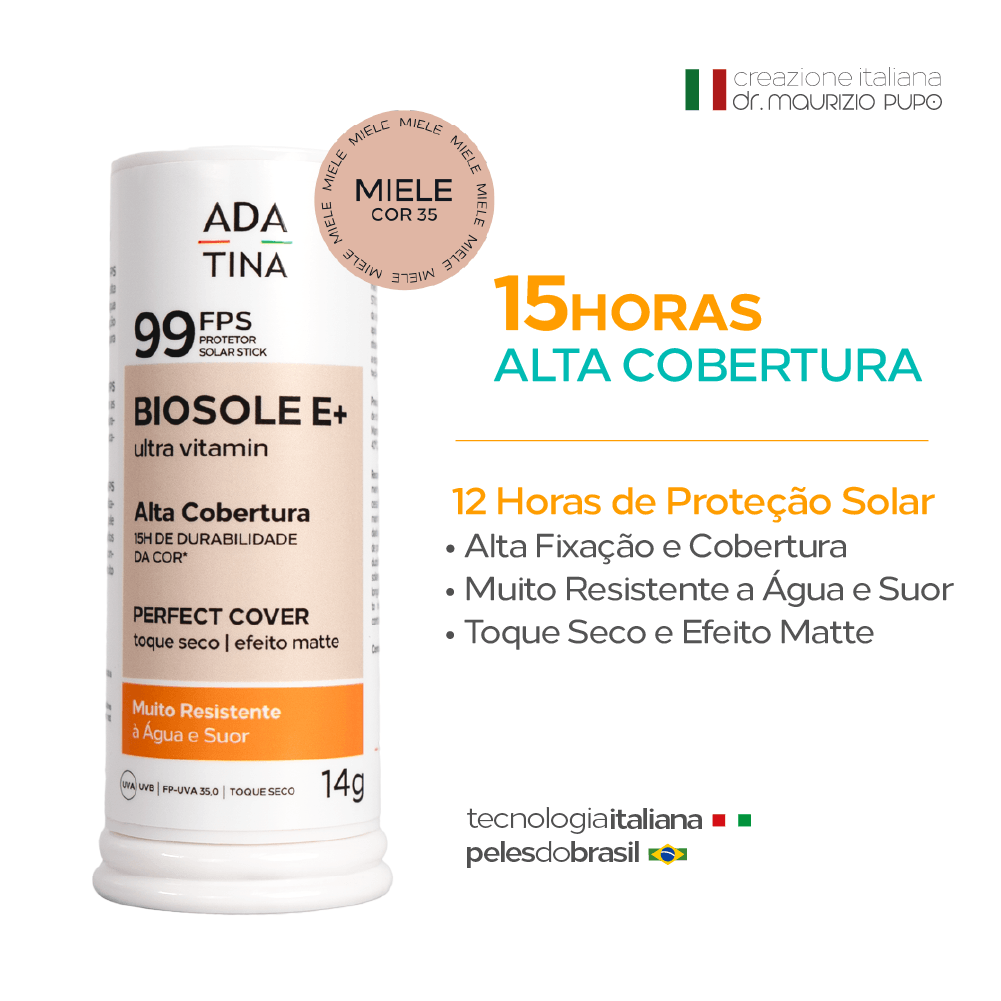 Protetor Solar Stick 12 Horas Alta Cobertura Biosole E Plus Ultra Vitamin FPS 99 Cor Noce 14g