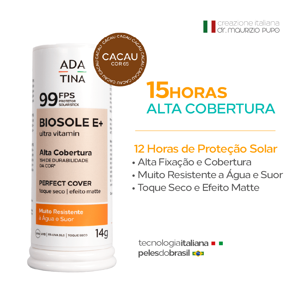 Protetor Solar Stick 12 horas Alta Cobertura Biosole E Plus Ultra Vitamin FPS 99 Cor Cacau 14g