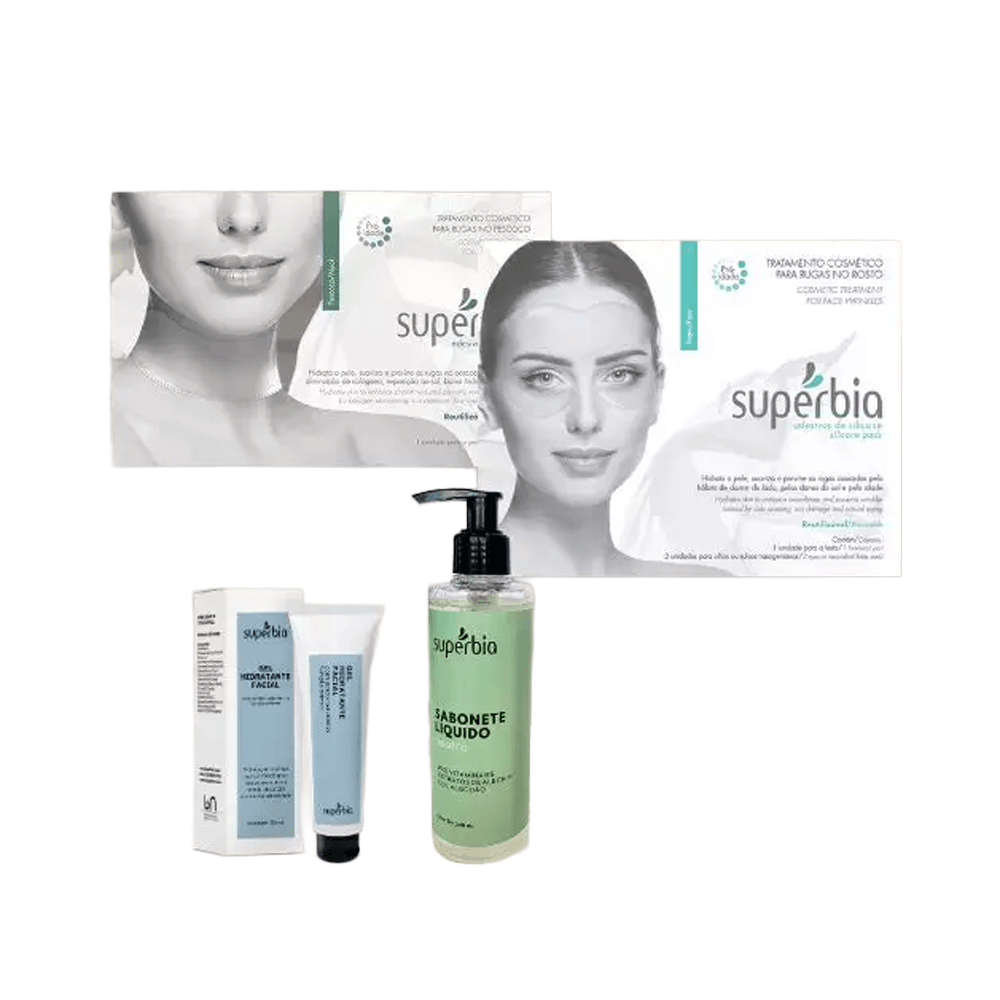 Kit Adesivos Para Rugas No Rosto E Pescoço + Sabonete Líquido + Gel Hidratante