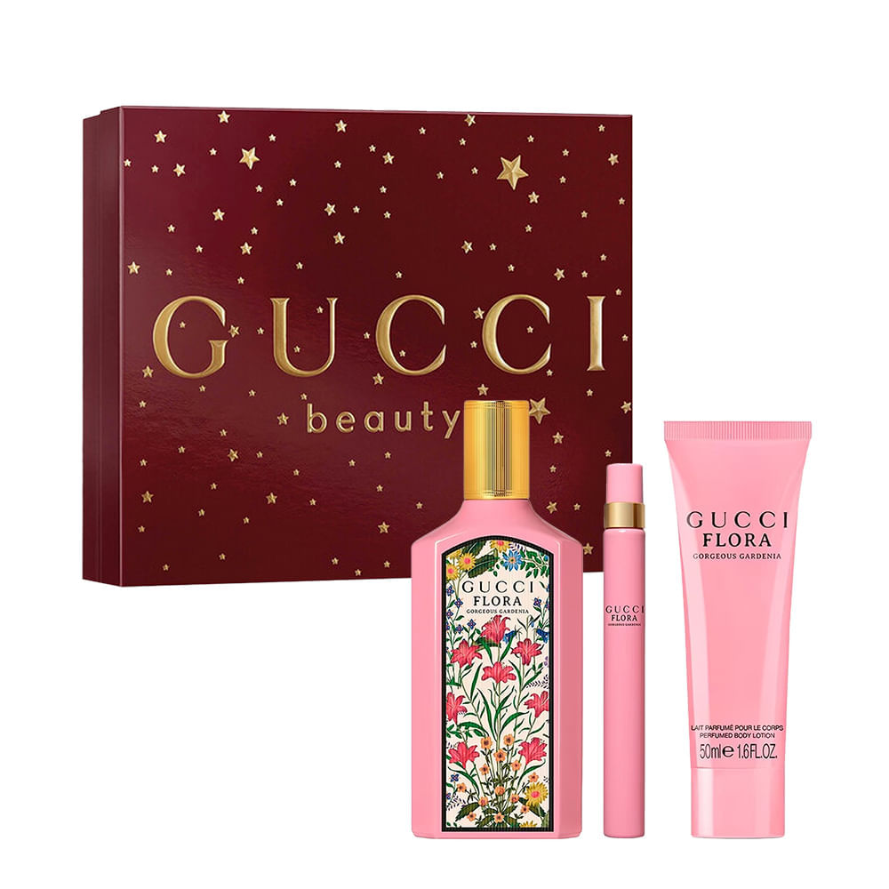 Kit Gucci Flora Gorgeous Gardenia Feminino Eau De Parfum 100ml + Travel Size 10ml + Body Lotion 50ml