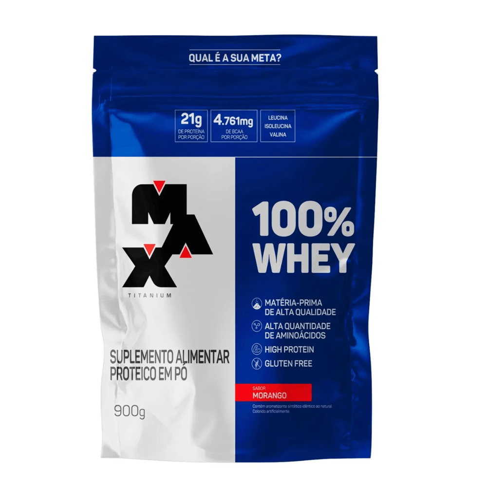 Refil 100% Whey Max Titanium Morango 900g