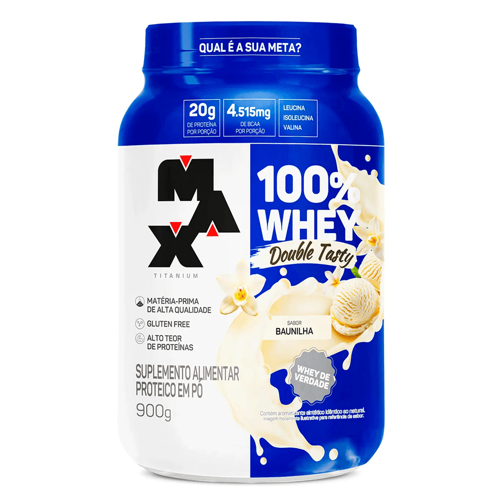 100% Whey Double Tasty Max Titanium Baunilha Pote 900g