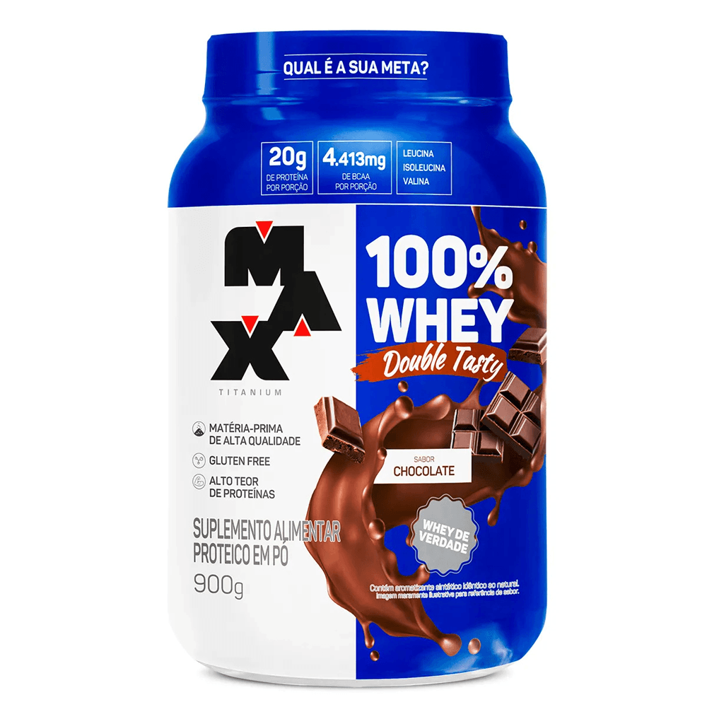 100% Whey Double Tasty Max Titanium Chocolate Pote 900g