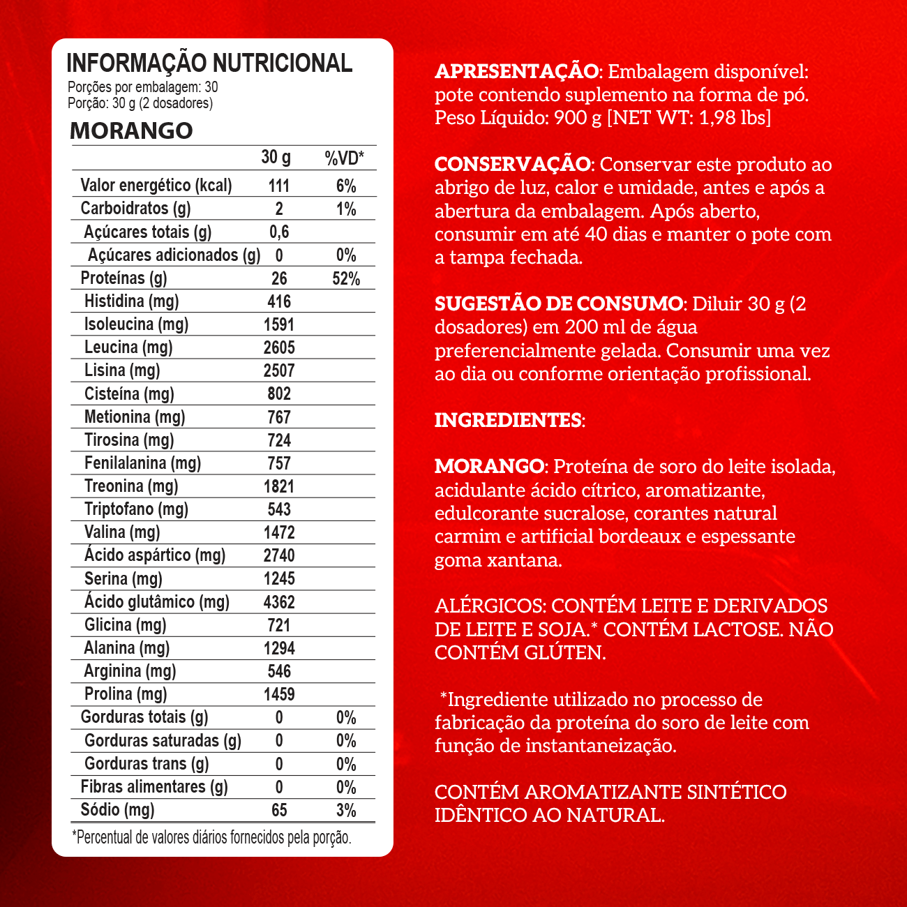 Whey Protein Isolado Morango 900g