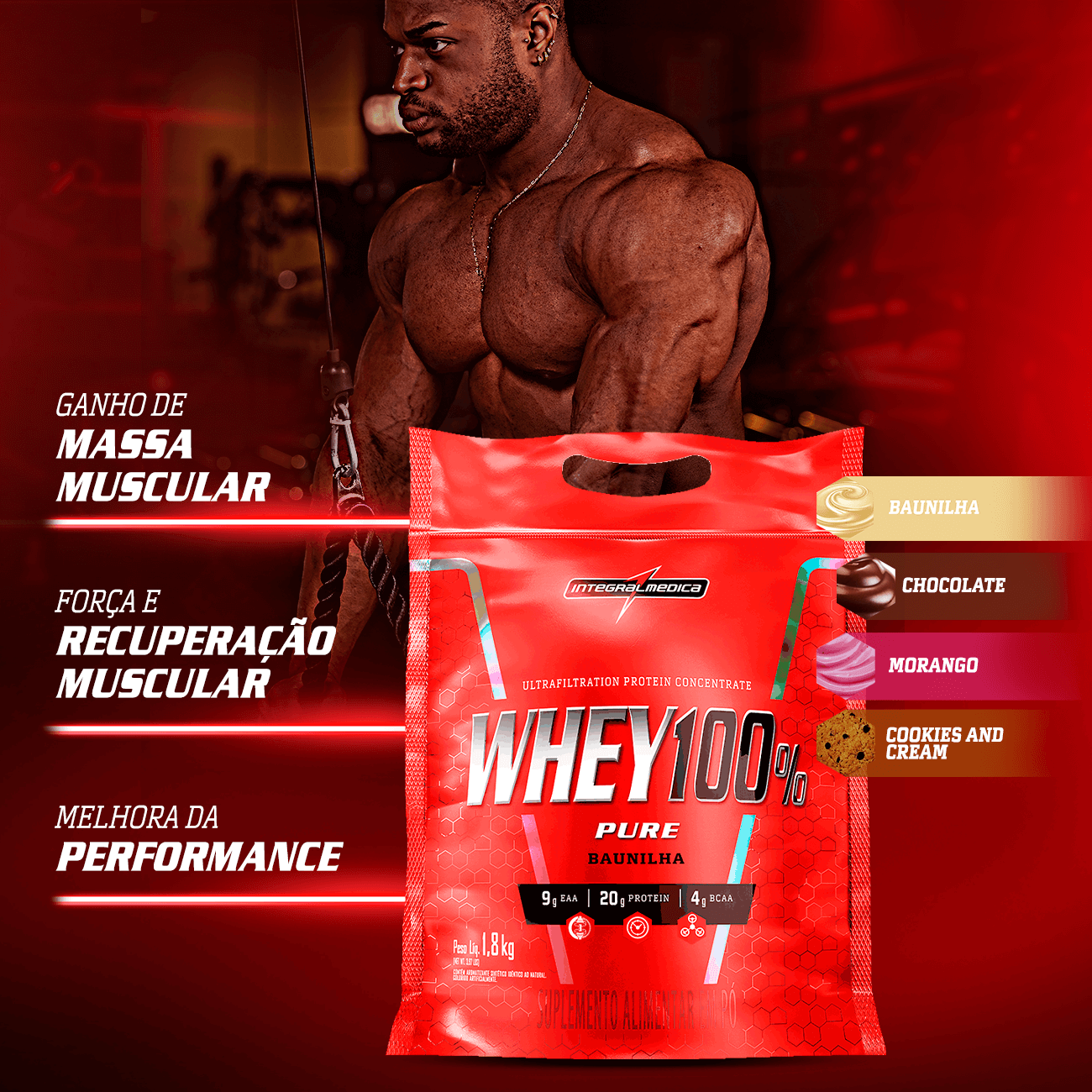 Whey Protein Concentrado Pouch Morango 1,8kg