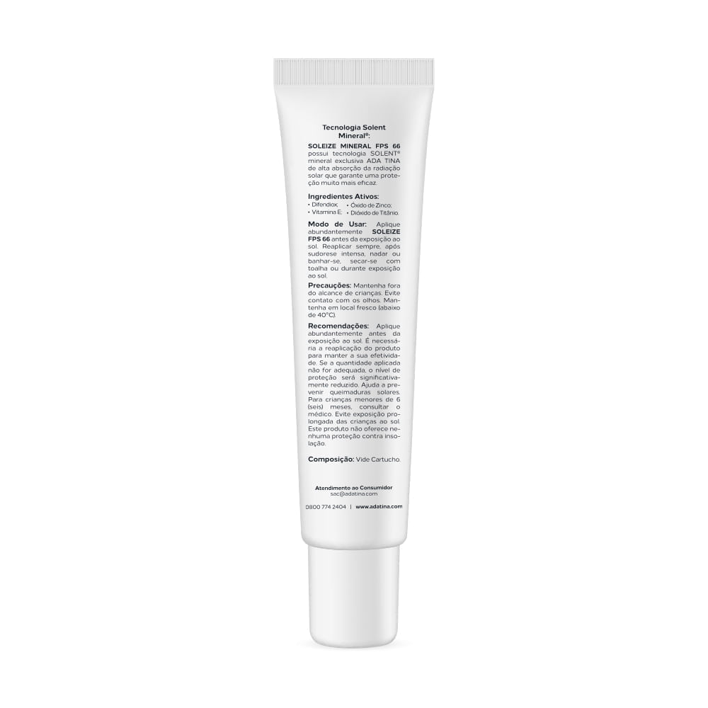 Protetor Solar Físico Soleize Mineral FPS 66 com Cor 30ml