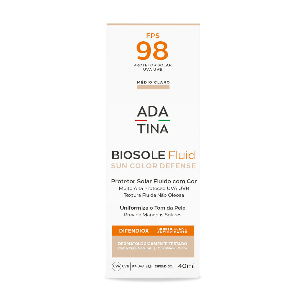 Protetor Solar Fluido Com Cor Biosole Fluid Sun Color Defense FPS 98  Médio Claro 30ml