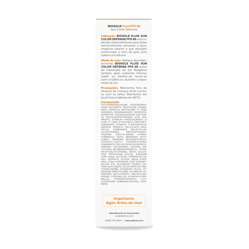 Protetor Solar Fluido Com Cor Biosole Fluid Sun Color Defense FPS 98  Médio Claro 30ml