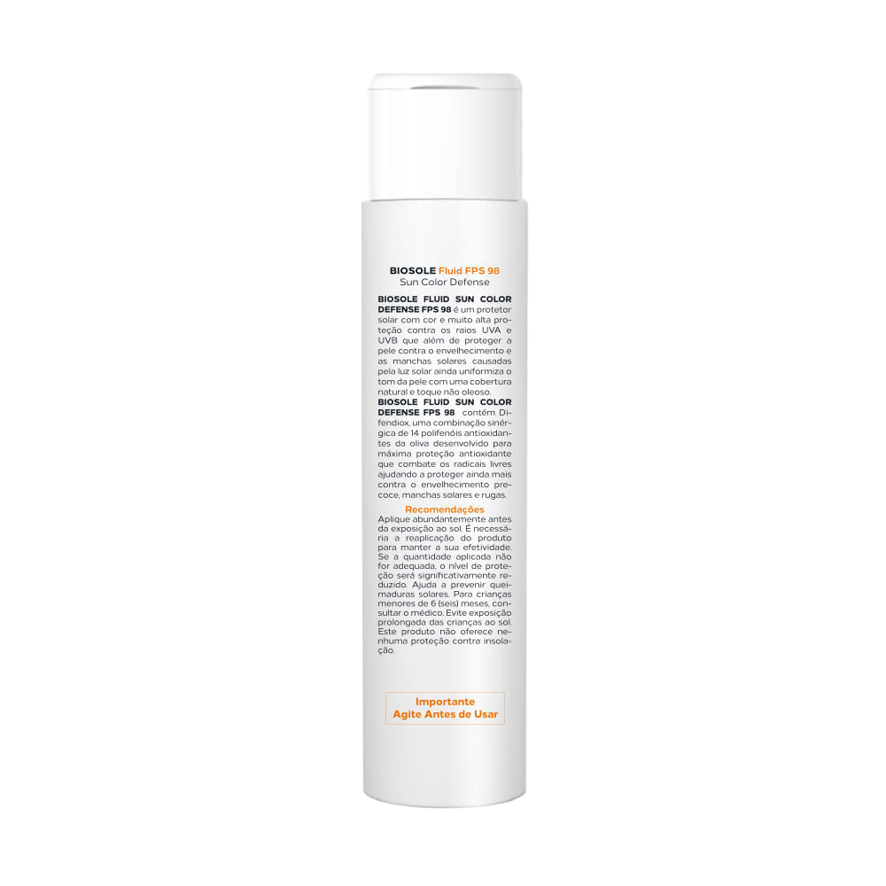 Protetor Solar Fluido Com Cor Biosole Fluid Sun Color Defense FPS 98  Médio Claro 30ml