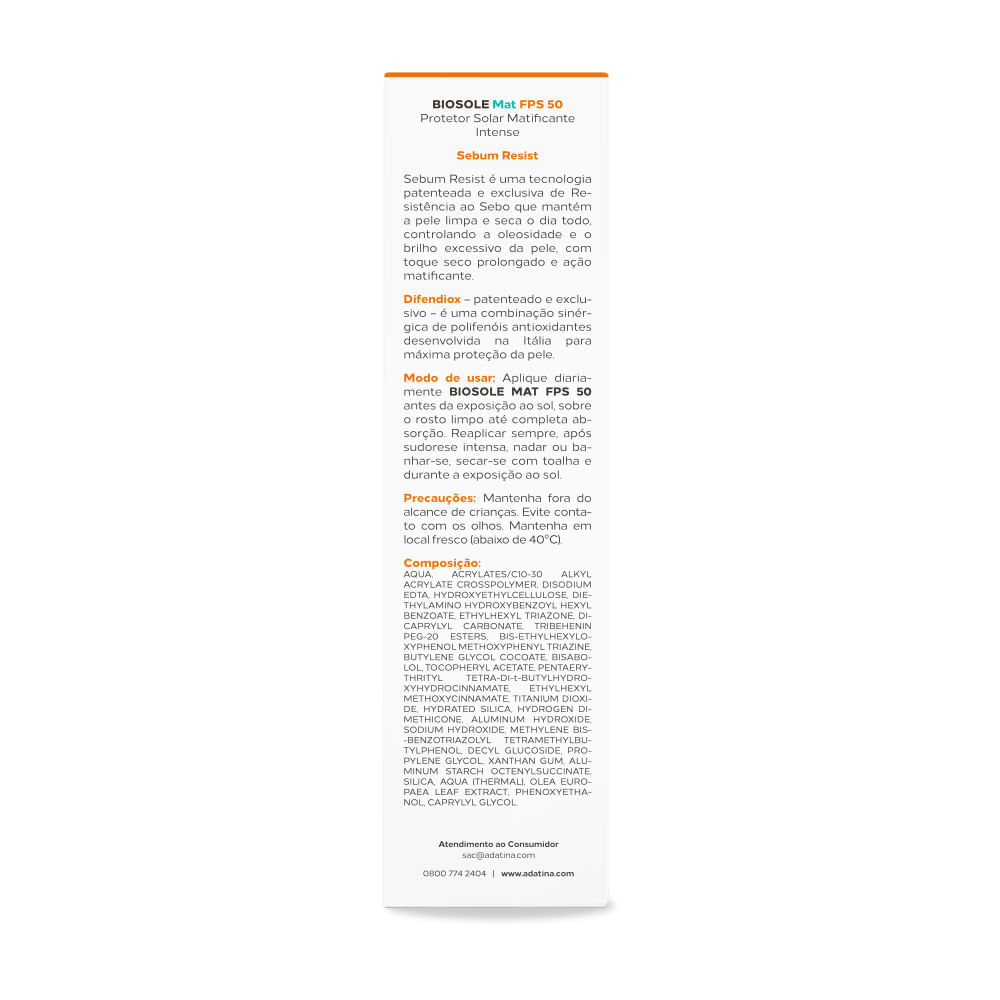 Protetor Solar Peles Muito Oleosas e Matificante Biosole MAT FPS 50 40ml