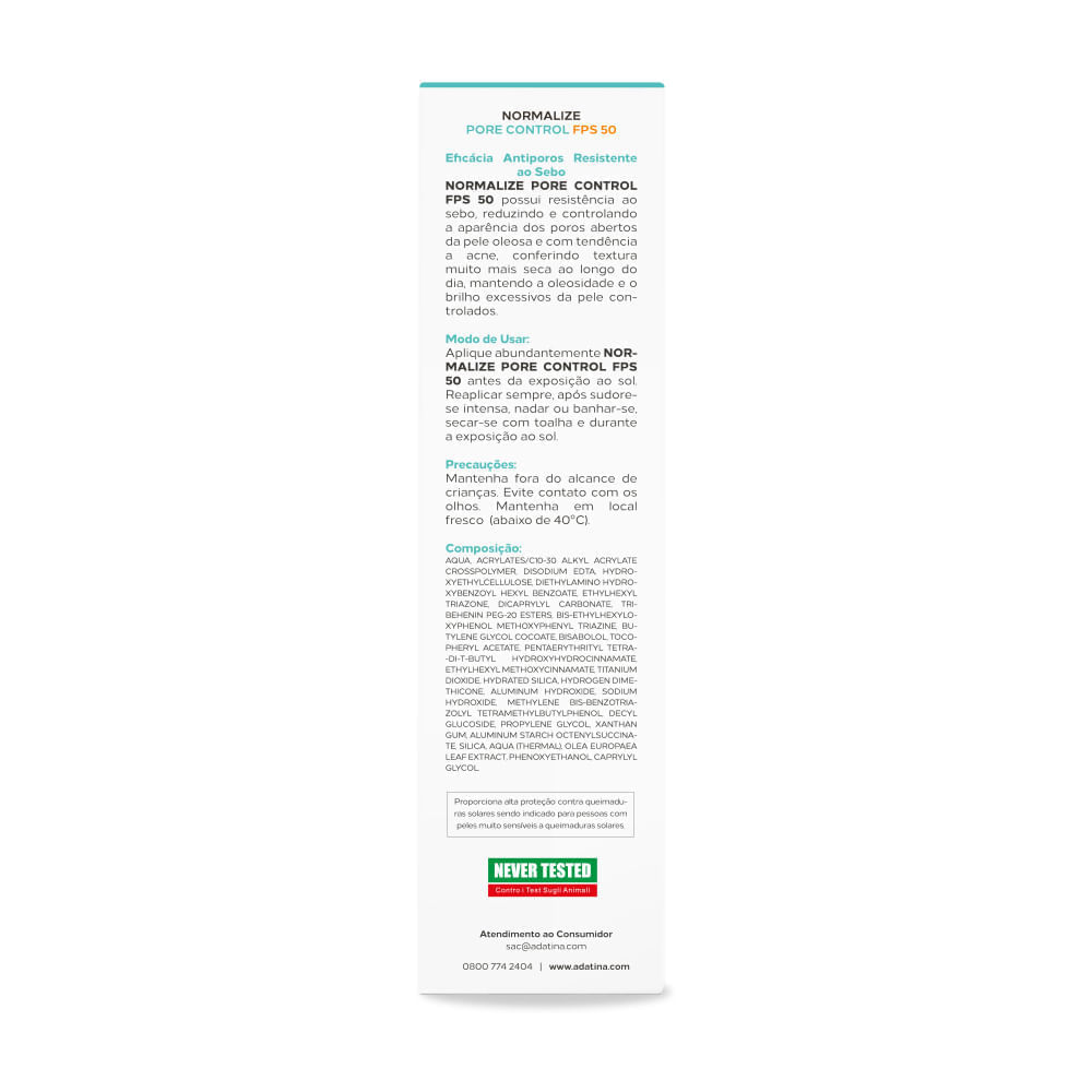 Protetor Solar Peles com Acne e Poros Normalize Pore Control FPS 50 40ml