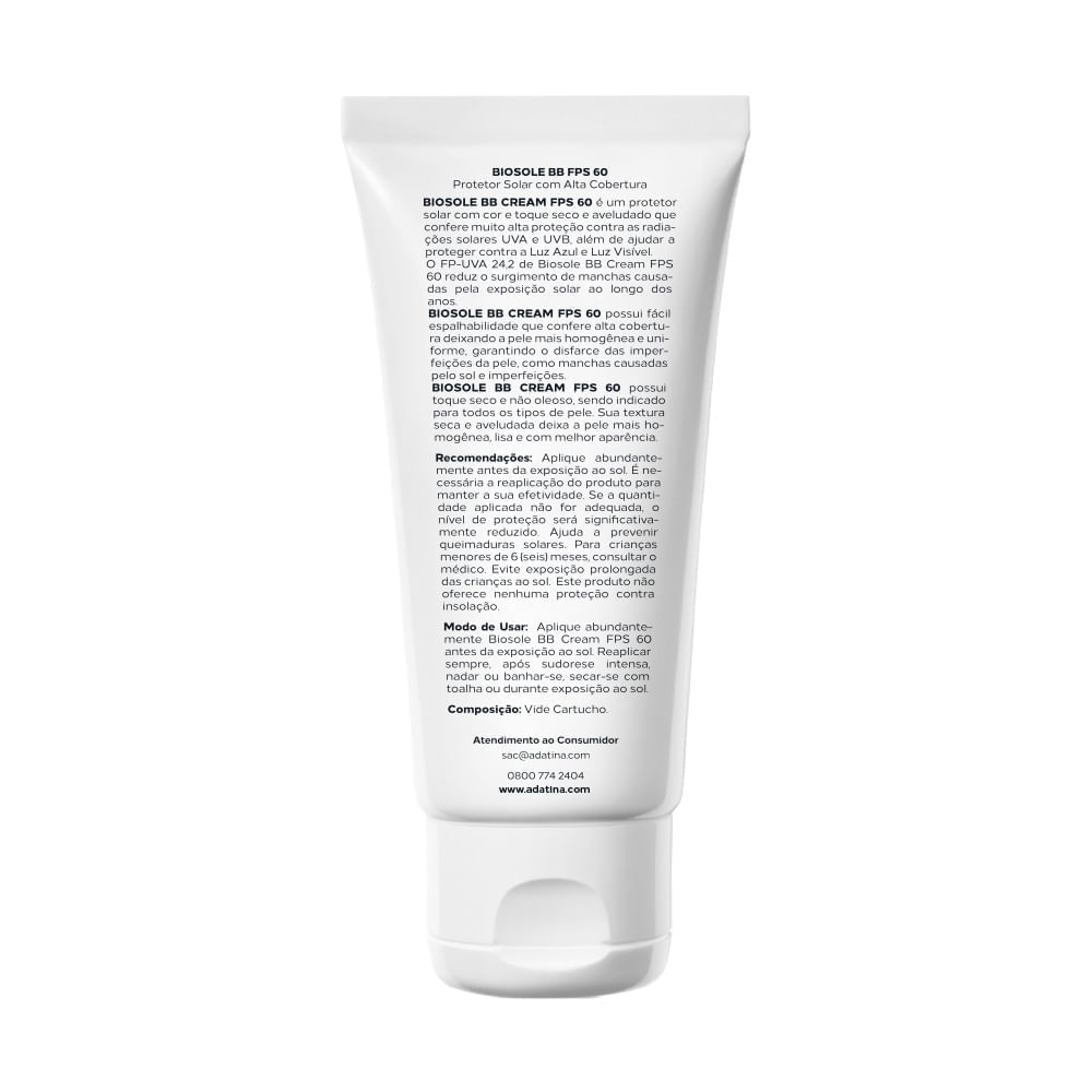 Protetor Solar Com Cor Toque Seco Biosole BB Fps 60 Cor Noce 40ml