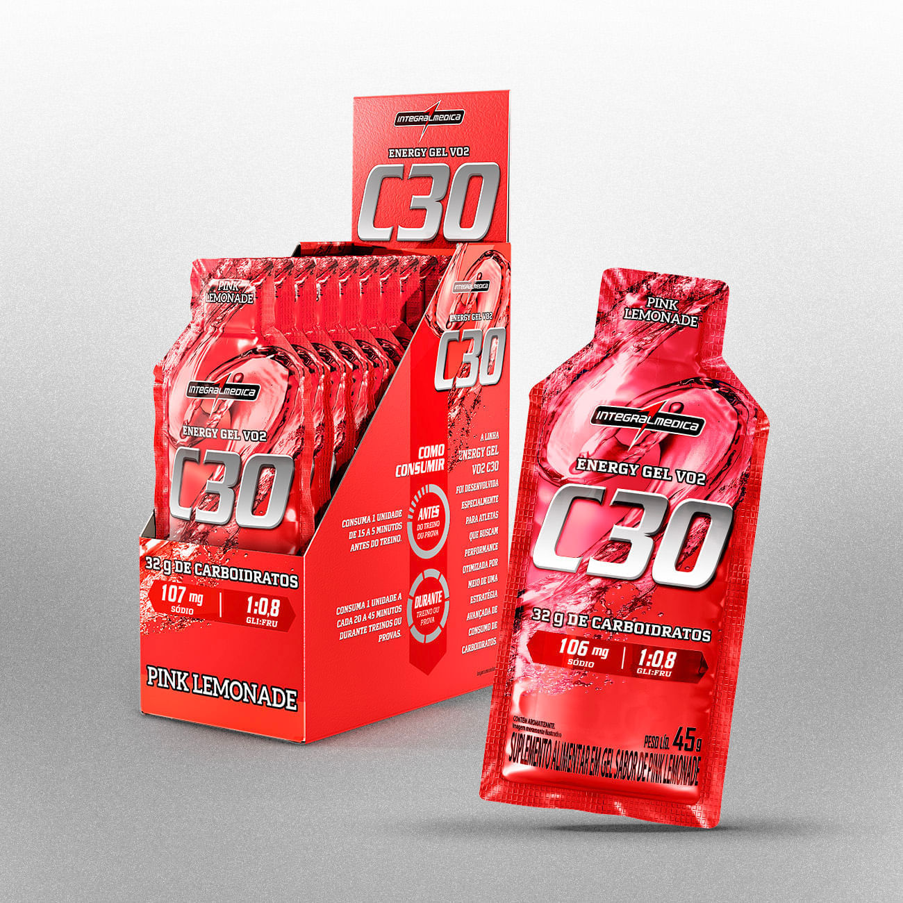 Kit 10 Energy Gel VO2 C30 Pink Lemonade Integralmedica