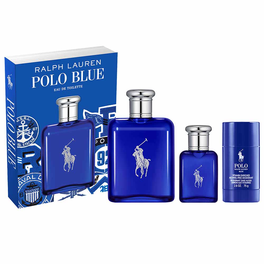 Kit Coffret Polo Blue Ralph Lauren Perfume Edt 125ml + Miniatura 40ml + Deocolônia 75g