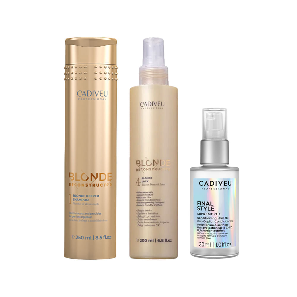 Kit Blonde Reconstructor Keeper Shampoo 250ml + Óleo Capilar Final Style 30ml + Leave-in Cadiveu 200ml